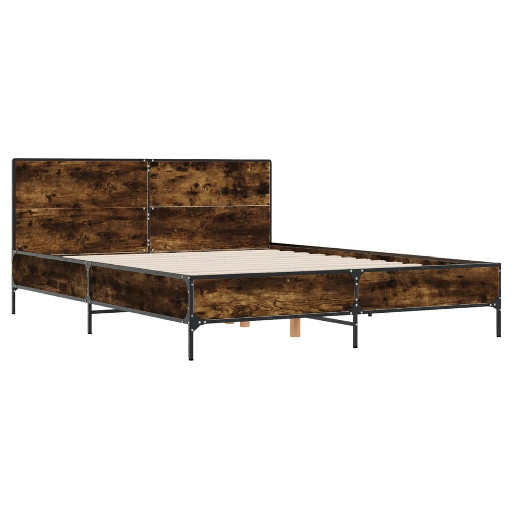 füstös tölgyszínű szerelt fa és fém ágykeret 150 x 200 cm (3280004)