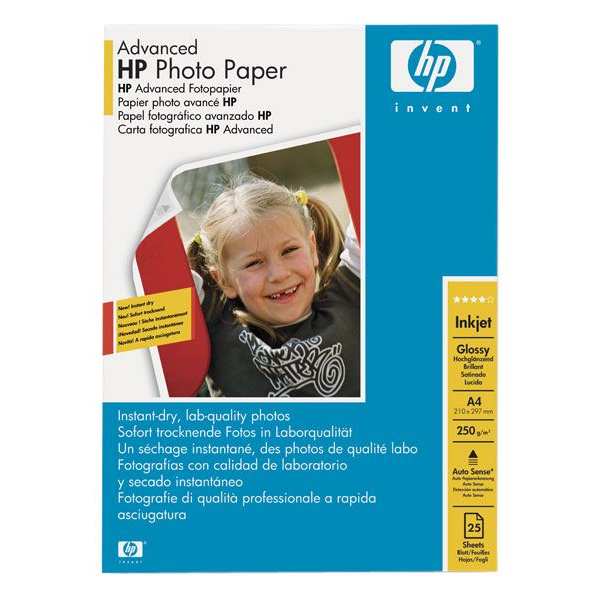 HP Papier photo brillant Advanced 250 g/m² (25 feuilles, A4, 210 x 297 mm) fotopapír Černá, Modrá, Bílá Lesk
