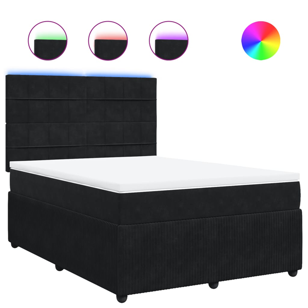 Pat box spring cu saltea, negru, 140x190 cm, catifea