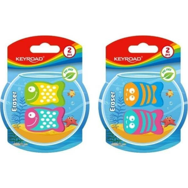  Keyroad Gumka do ścierania KEYROAD Funny Fish, 2 szt., blister, mix Kolorów