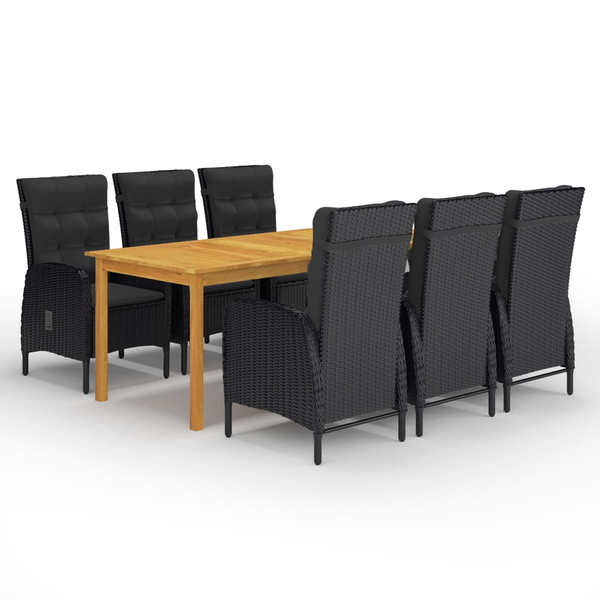 Set de masă pentru grădină, 7 piese, negru