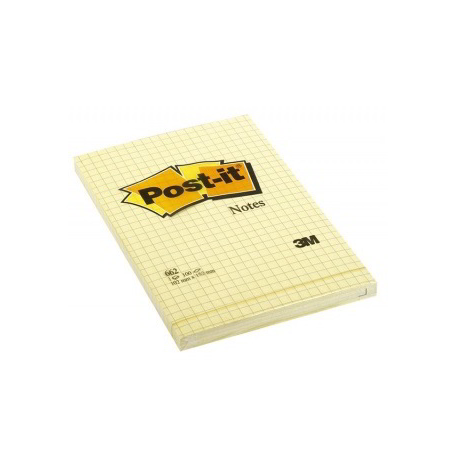 Самозалепващ бележник 3M Postit, 102x152 mm, 100 листа, кариран, жълт