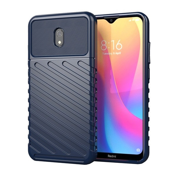 Xiaomi Redmi 8A, Szilikon tok, közepesen ütésálló, domború csíkos minta, sötétkék (G102771)
