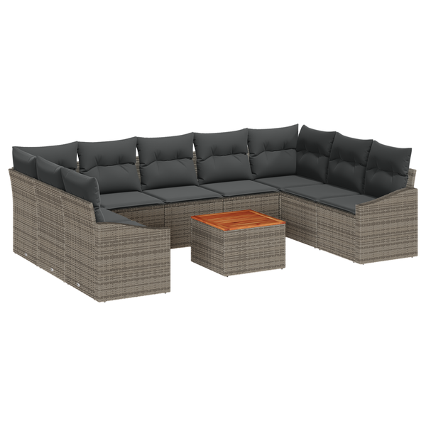 Set canapea de 10 piese cu perne Gri Ratan Acacia