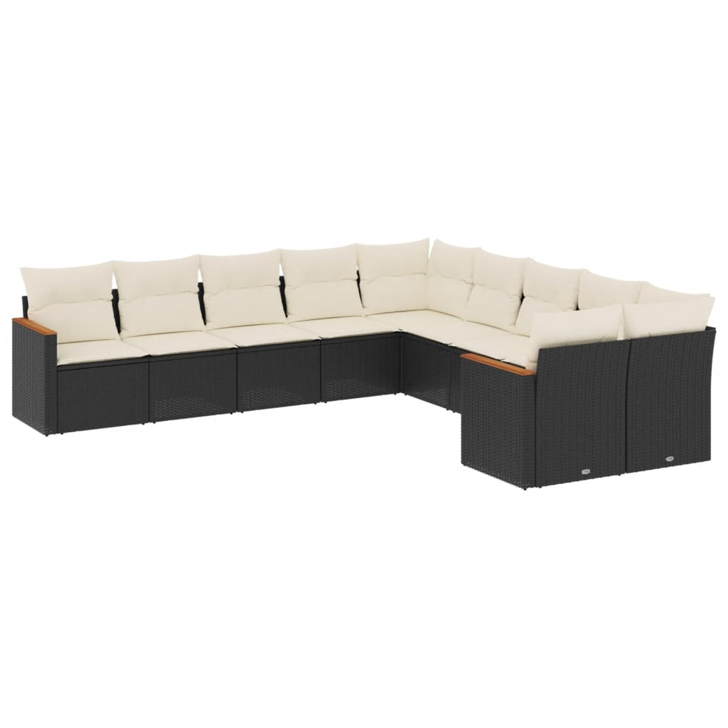10 részes fekete polyrattan kerti ülőgarnitúra párnákkal (3258752)