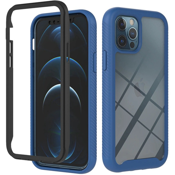 Samsung Galaxy A23 4G / A23 5G SM-A235F / A236U, Силиконов гръб и пластмасов преден калъф, с предно и задно стъкло, средна устойчивост на удар, Wooze Power Case, черен/син (122380)