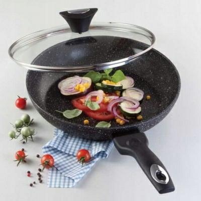 Tiross TS1255P Serpenyő - Márvány Bevonattal, Fedővel, 26cm, Fekete (TS-1255P)