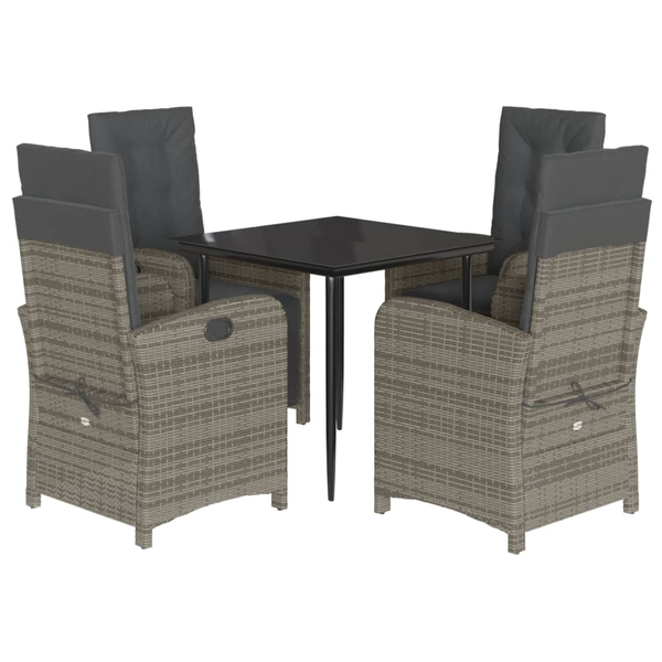 Set mobilier de grădină cu perne, 5 piese, gri, poliratan