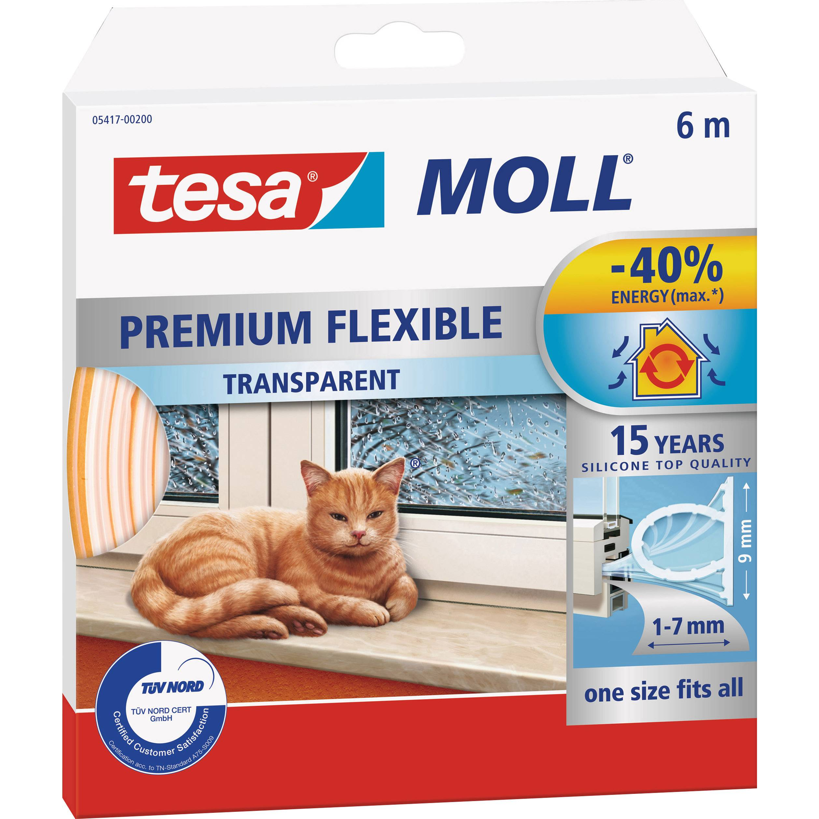 Tesa tesamoll® Premium Flexible Ajtó- és ablaktömítő szalag 9 mm x 6 m - Átlátszó (6 méter) (05417-00200-02)