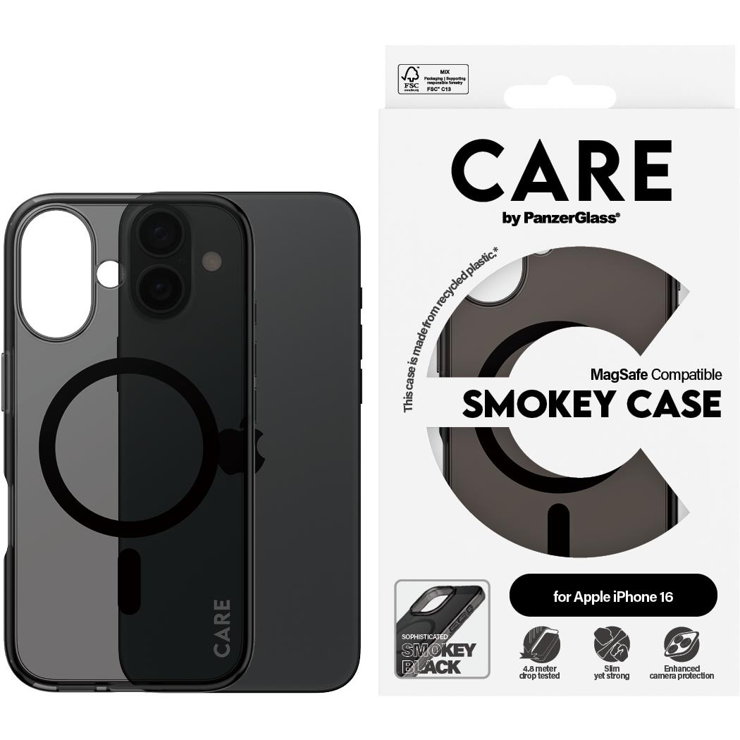PanzerGlass CARE tok Apple iPhone 16 MagSafe Smokey füstszínű/fekete (1349)