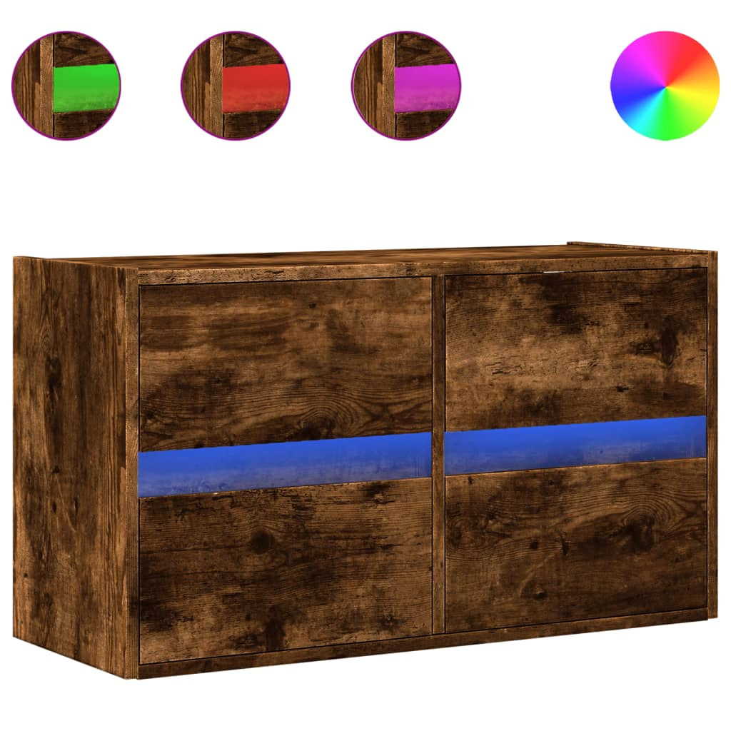 füstös tölgy színű fali TV-szekrény LED-ekkel 80x31x45 cm (852289)