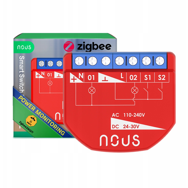 Nous B3Z okos Tuya Zigbee mini fogyasztásmérős kapcsolórelé modul, kapcsolóbemenettel, 2 áramkörös