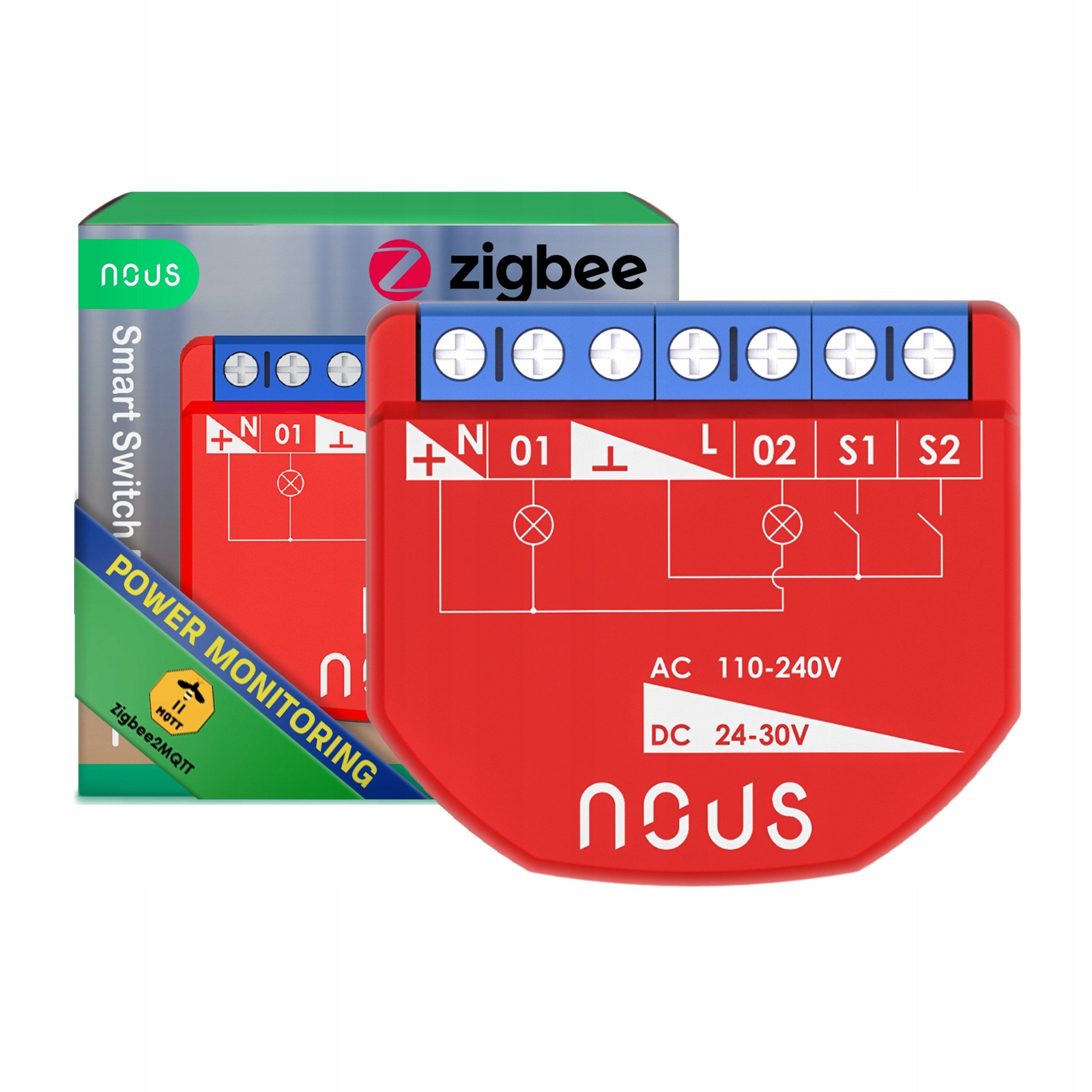 Nous B3Z okos Tuya Zigbee mini fogyasztásmérős kapcsolórelé modul, kapcsolóbemenettel, 2 áramkörös (B3Z ZigBee (2 channels, with PM))