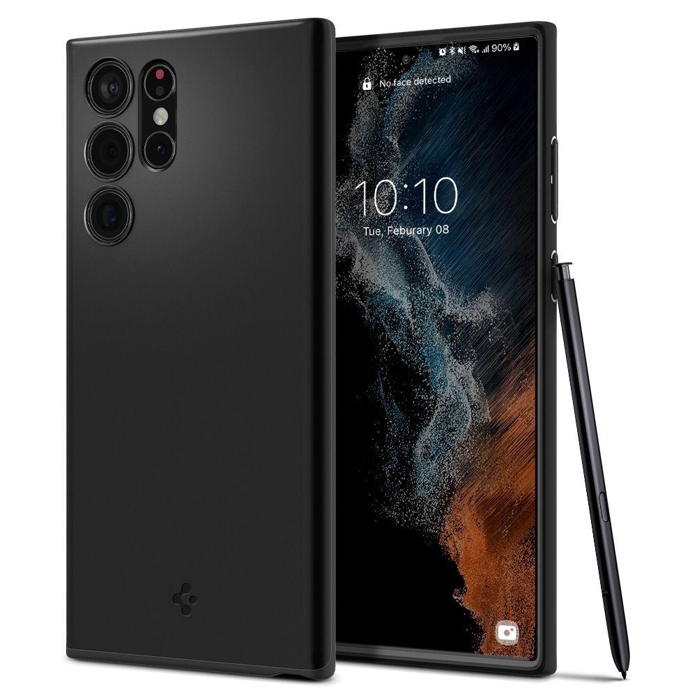 Samsung Galaxy S22 Ultra 5G SM-S908, Műanyag hátlap védőtok, Spigen Thin Fit, fekete (8809811855463)