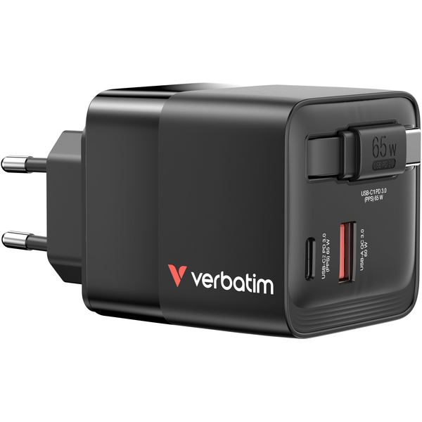 Verbatim GaN Charger 65W Universel Sort Vekselstrøm Hurtig opladning Indendørs