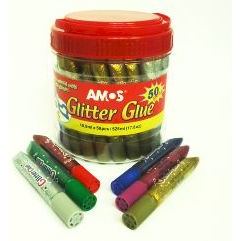 Csillámos ragasztó készlet, 50x10,5ml, AMOS, vödörben (WIKR-936748)