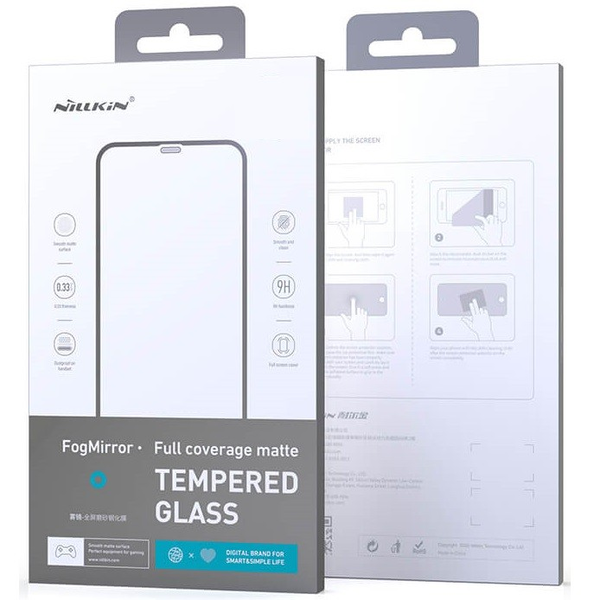 Apple iPhone 14 Pro, Kijelzővédő fólia, ütésálló fólia (az íves részre is!), Tempered Glass (edzett üveg), Full Glue, Matt, Nillkin, Fog Mirror, fekete