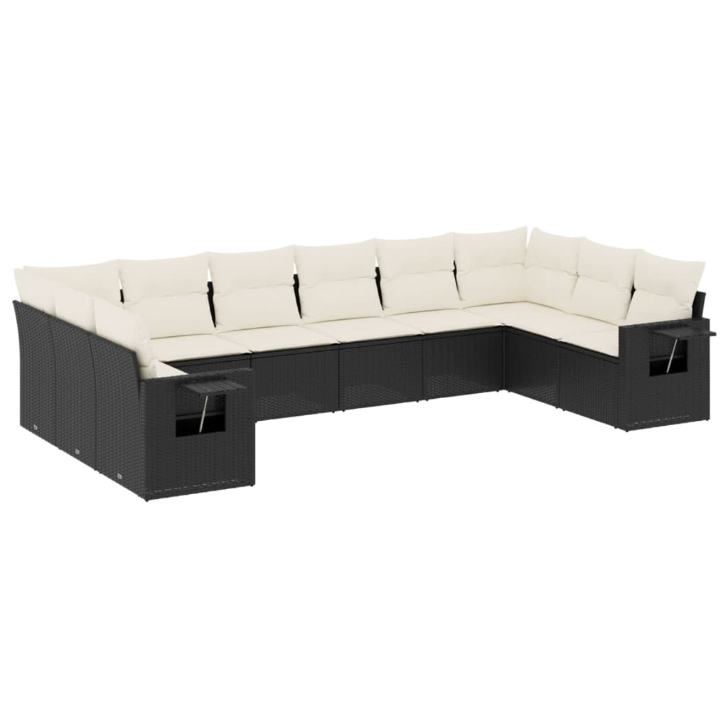 10 részes fekete polyrattan kerti ülőgarnitúra párnákkal (3253003)