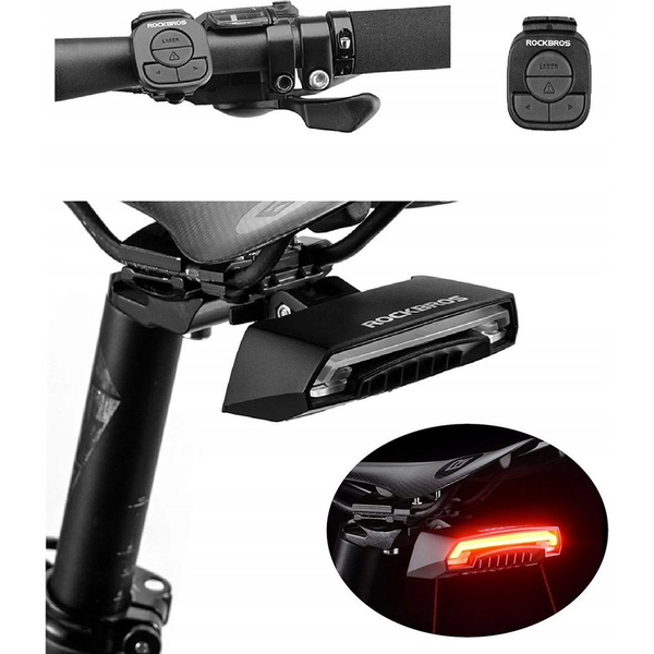 RockBros Rear Bike Light with Laser Remote and USB-A Turn Signal Function