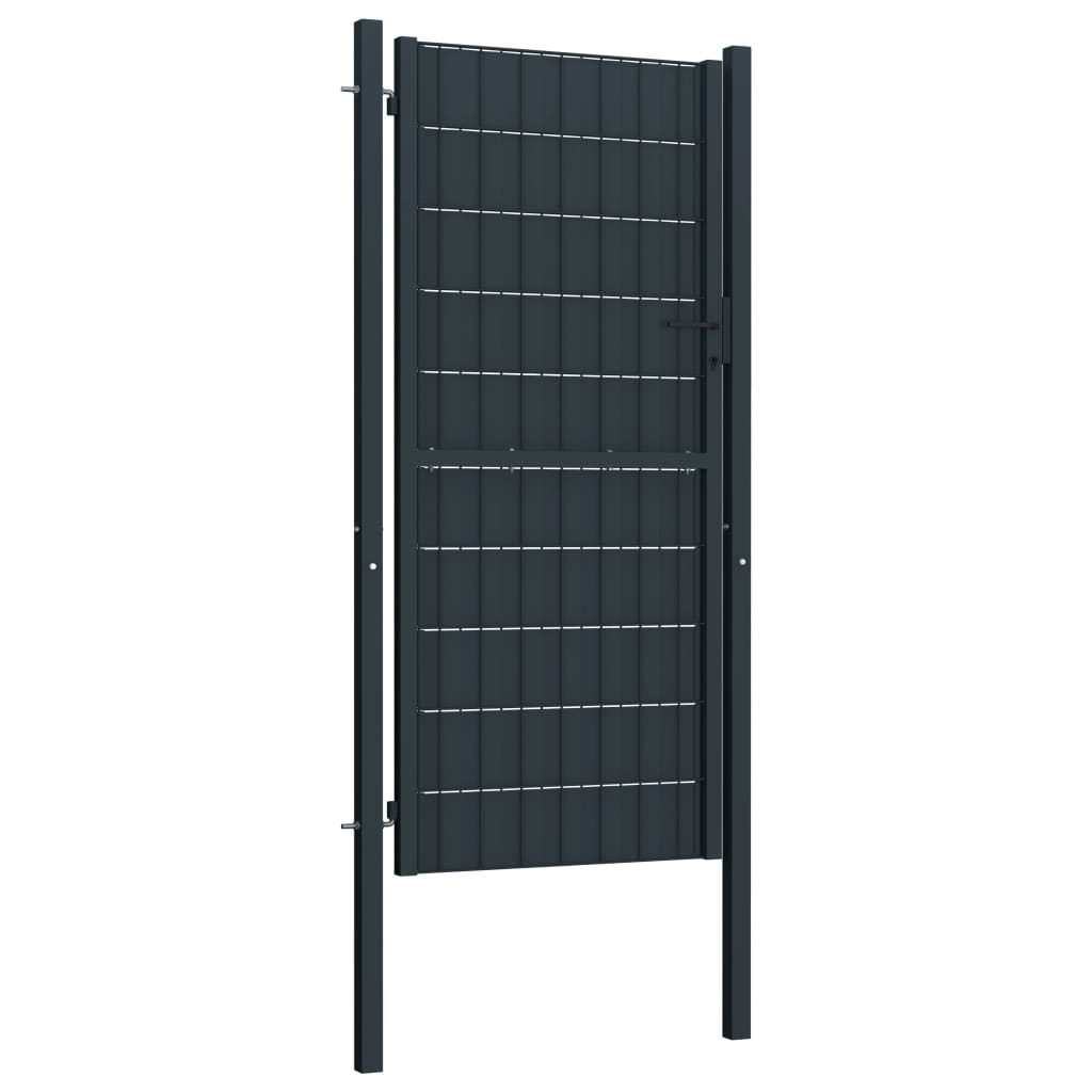 antracitszürke PVC és acél kerítéskapu 100 x 204 cm (145236)