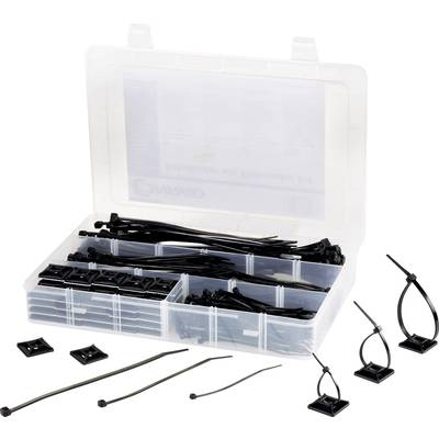 Kábelkötegelő és öntapadós tartó készlet 100/142/190 x 4,8 mm, fekete, Tru Components EPR-350UV (542293)
