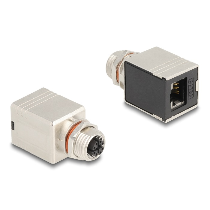 Delock M12 adapter X-kódú 8 tűs anya - RJ45 anya Cat.6A STP borított egyenes (60087) (60087)