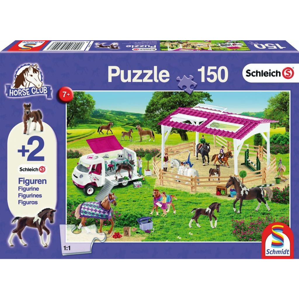 Schmidt Reitschule und Tierärztin 150db-os puzzle (56240) + 2db Schleich figura a dobozban (18086-182) (18086-182)