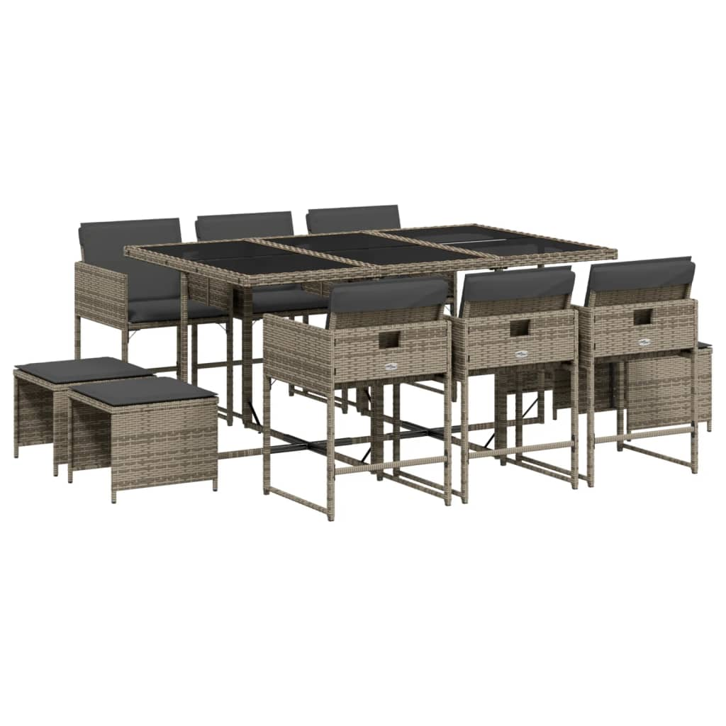 11 részes szürke polyrattan kerti ülőgarnitúra párnákkal (3278095)