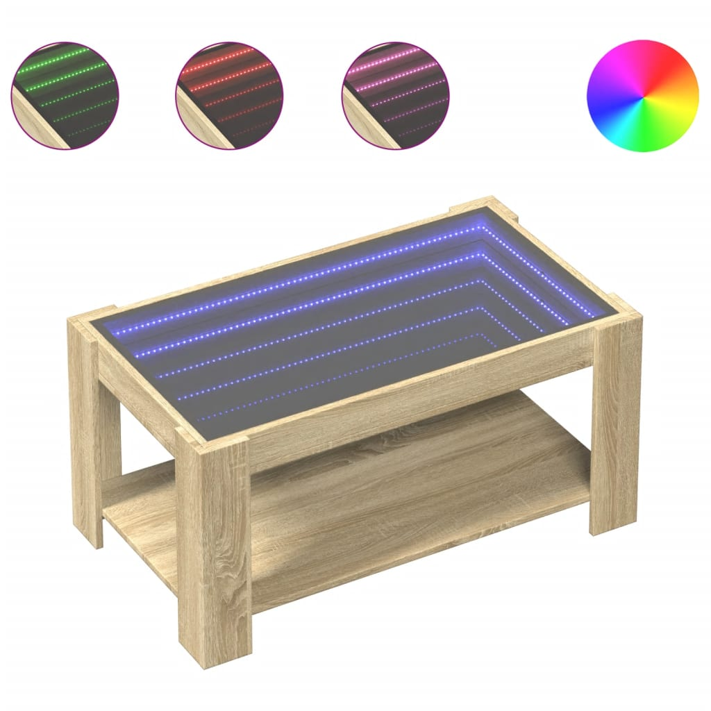 sonoma tölgy szerelt fa dohányzóasztal LED-del 93 x 53 x 45 cm (847555)