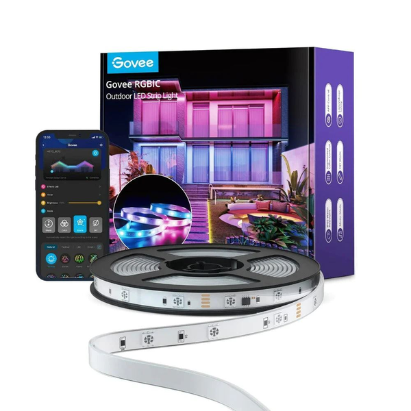Смарт LED лента Govee H6172 RGBIC, Външна, Wi-Fi, Bluetooth, Синхронизиране с музика, Бяла и цветна светлина, IP65, Включено дистанционно управление, 10 м