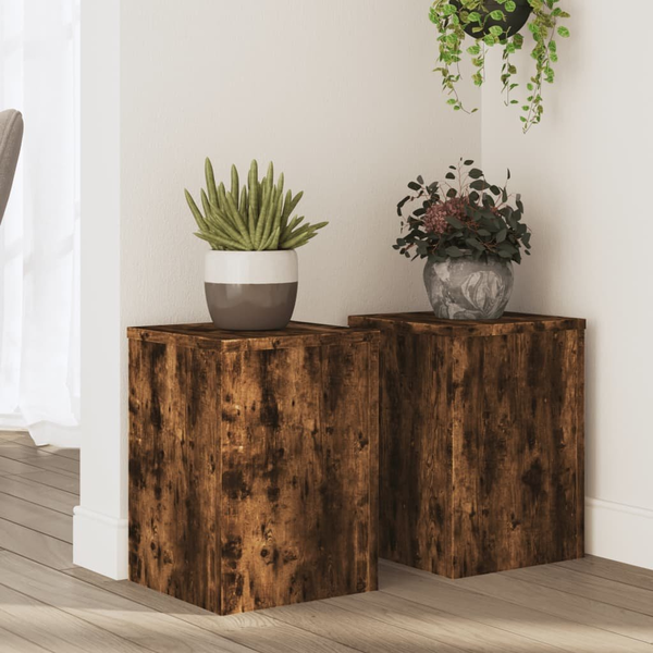 Soportes De Plantas 2 Uds Madera Roble Ahumado 25x25x35 Cm Vidaxl