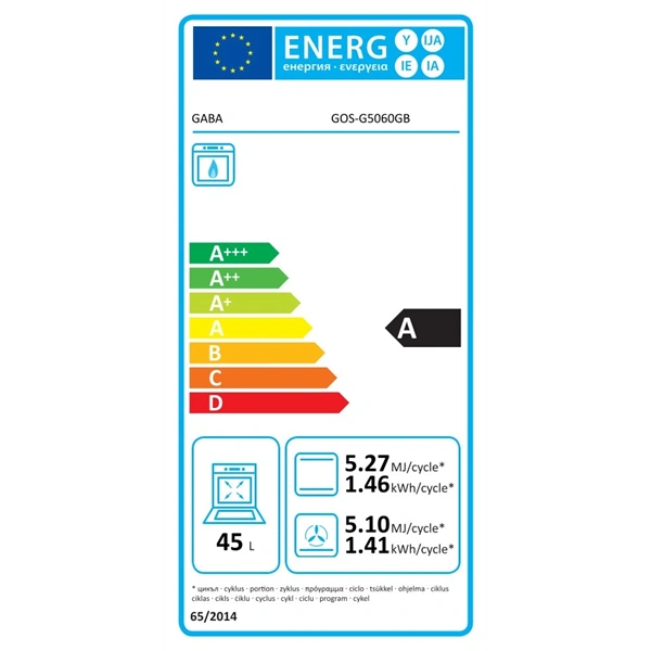 GABA GOS-G5060GB szürke-fekete gáztűzhely, 4 égő, 45L sütő (GOS-G5060GB)
