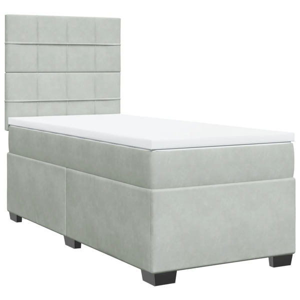 Pat continental cu saltea, gri deschis, 80x200 cm, catifea
