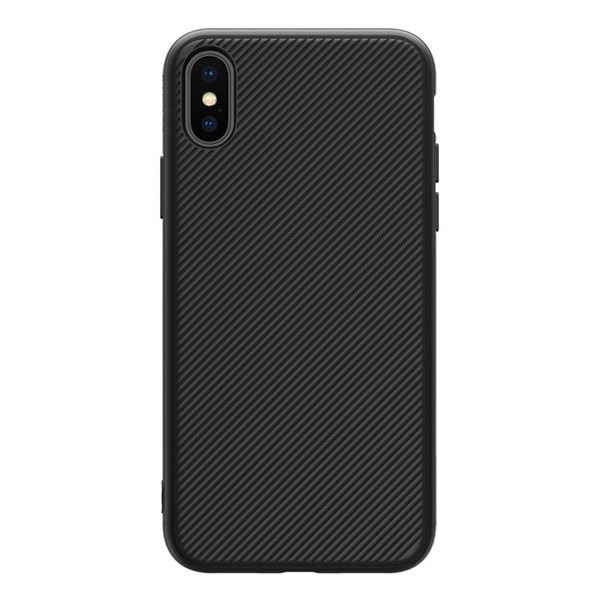 NILLKIN ETON műanyag telefonvédő (szilikon keret, beépített fémlemez, karbon minta) FEKETE [Apple iPhone XS 5.8] (5996457735914)