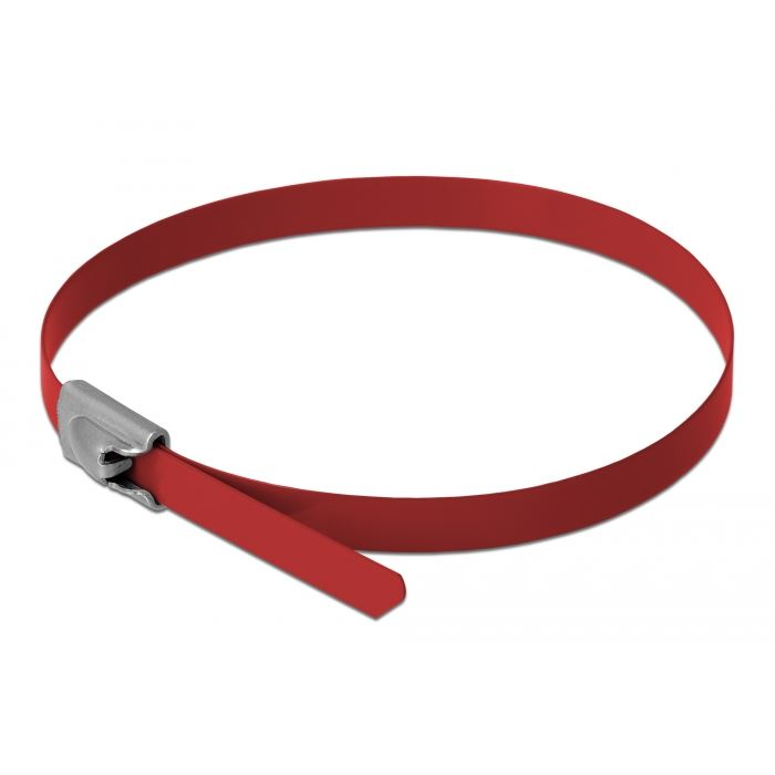 Delock rozsdamentes acél kábelkötegelő 200x4,6mm piros 10db (18777) (delock18777)
