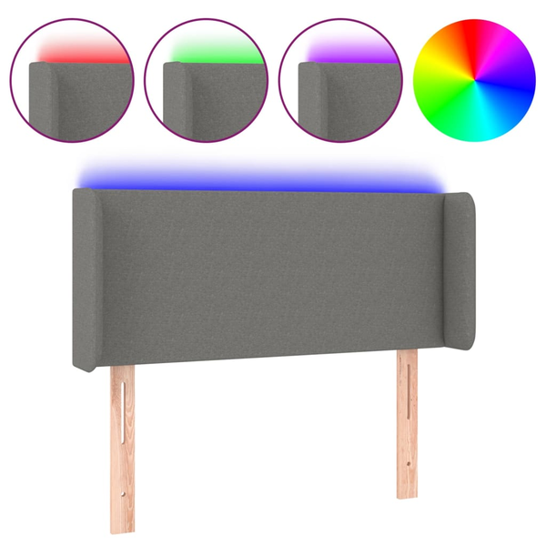 Tăblie de pat cu LED, gri închis, 93x16x78/88 cm, textil