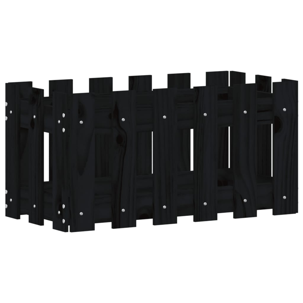 fekete tömör fenyő növénytartó léces kialakítással 60x30x30 cm (832469)