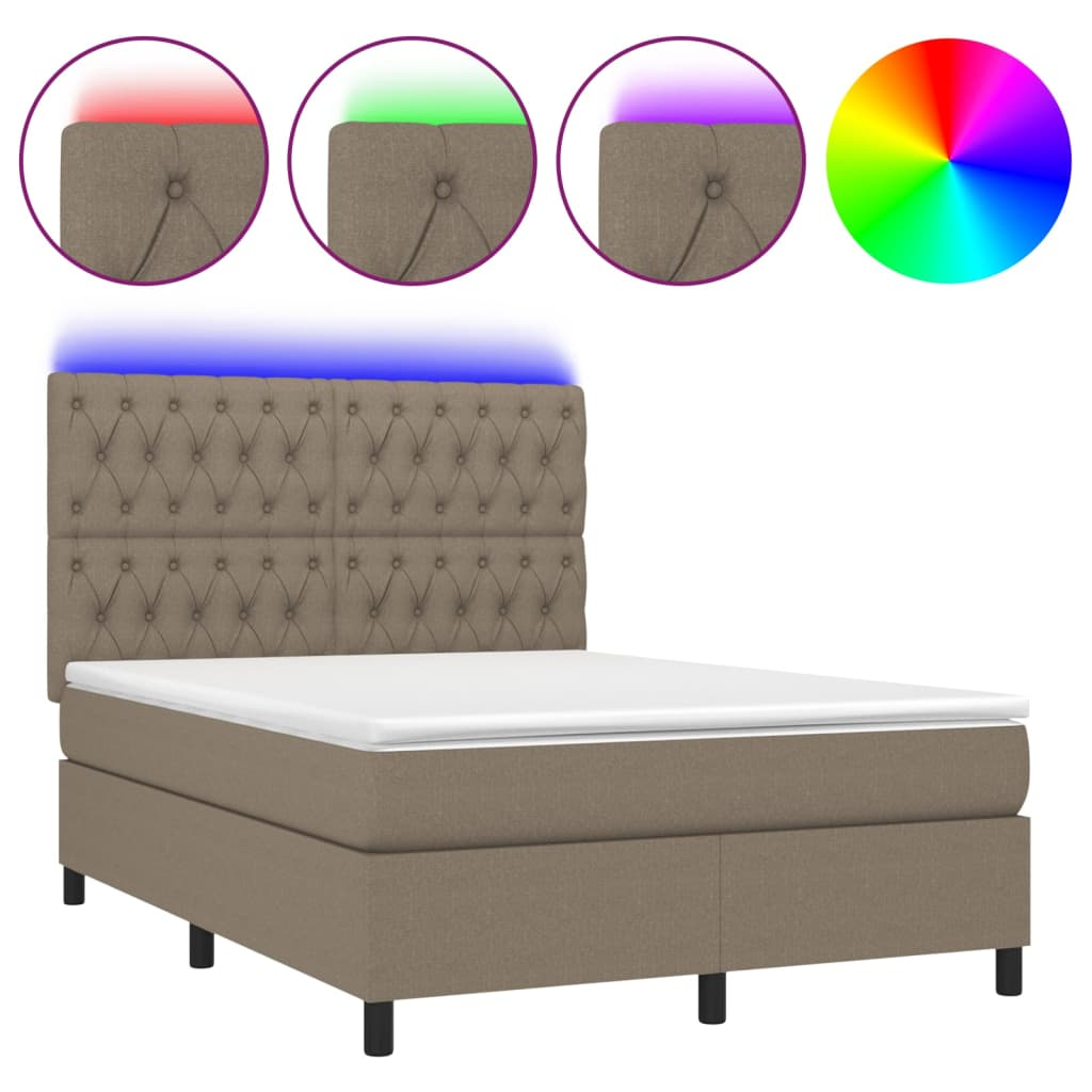 tópszínű szövet rugós és LED-es ágy matraccal 140x190cm (3135113)