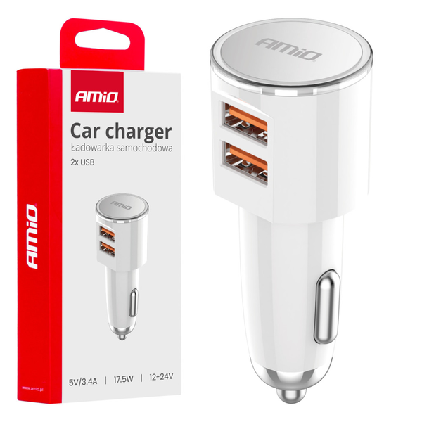 AMiO Autós töltő 2x USB-A 3.4A 12/24V (0503888)