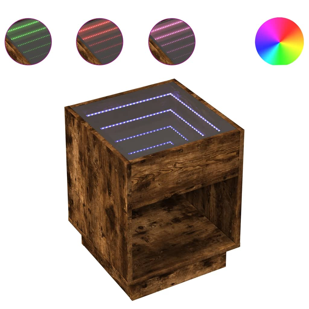 füstös tölgy végtelen hatású LED-es dohányzóasztal 40x40x50 cm (847648)