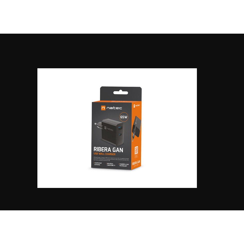 Natec Ribera USB-A / USB-C Hálózati töltő - Fekete (65W) (NUC-2145)