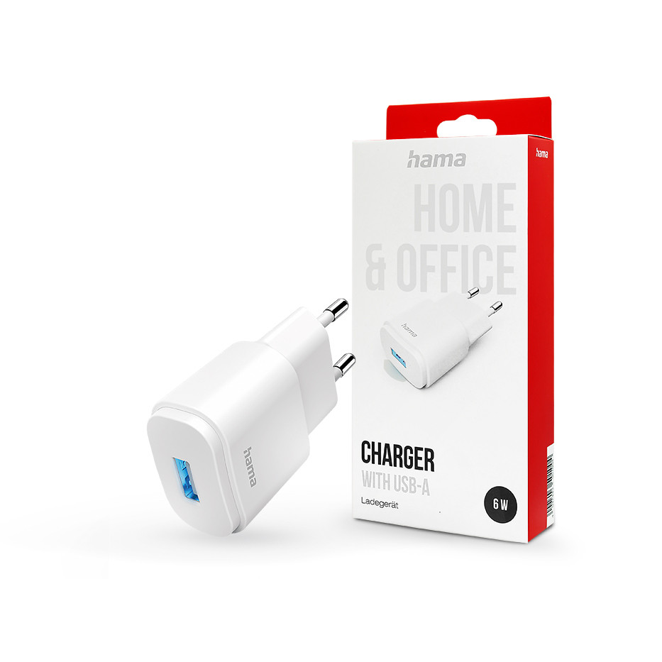 HAMA hálózati töltő adapter USB-A bemenettel - 6W - HAMA Charger with USB-A - fehér (201645)
