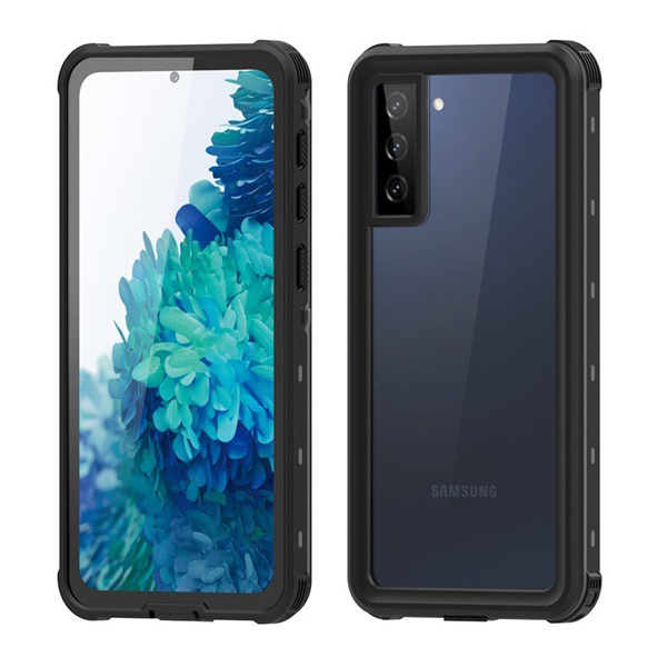 REDPEPPER vízhatlan / vízálló tok, AQUA (2 méterig, IP68, közepesen ütésálló, légpárnás sarok + kézpánt) FEKETE [Samsung Galaxy S21 Plus (SM-G996) 5G]