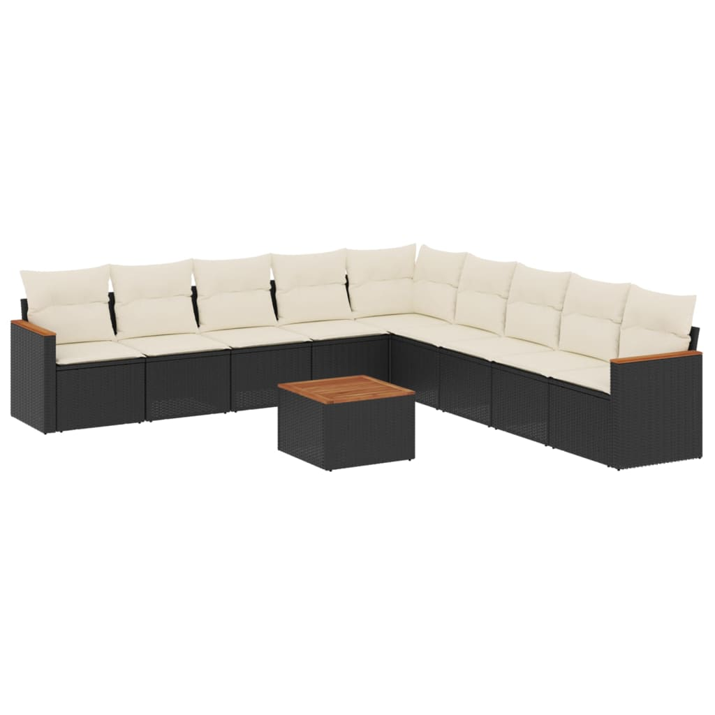 10 részes fekete polyrattan kerti ülőgarnitúra párnákkal (3226063)