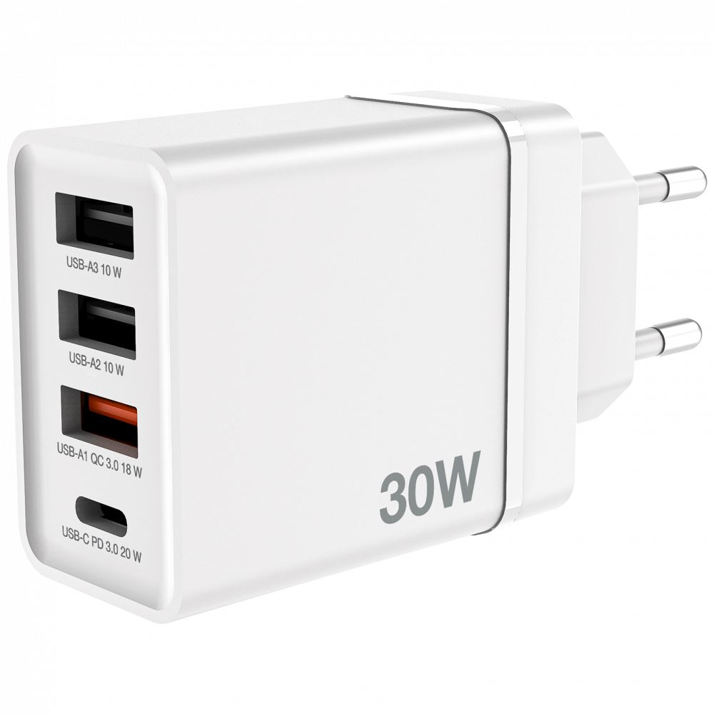Verbatim 30W 4-Port (1xUSB-C PD 20W / 1xUSB-A QC 3.0 / 2xUSB-A 10W) EU hálózati töltő fehér (49701) (verbatim49701)