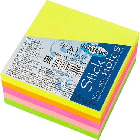 Centrum Öntapadós Jegyzettömb - 76 x 76 mm, 400 Lap, Neon Kocka (CE82210)