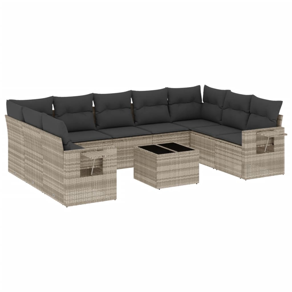 10 részes világosszürke polyrattan kerti ülőgarnitúra párnákkal (3220611)