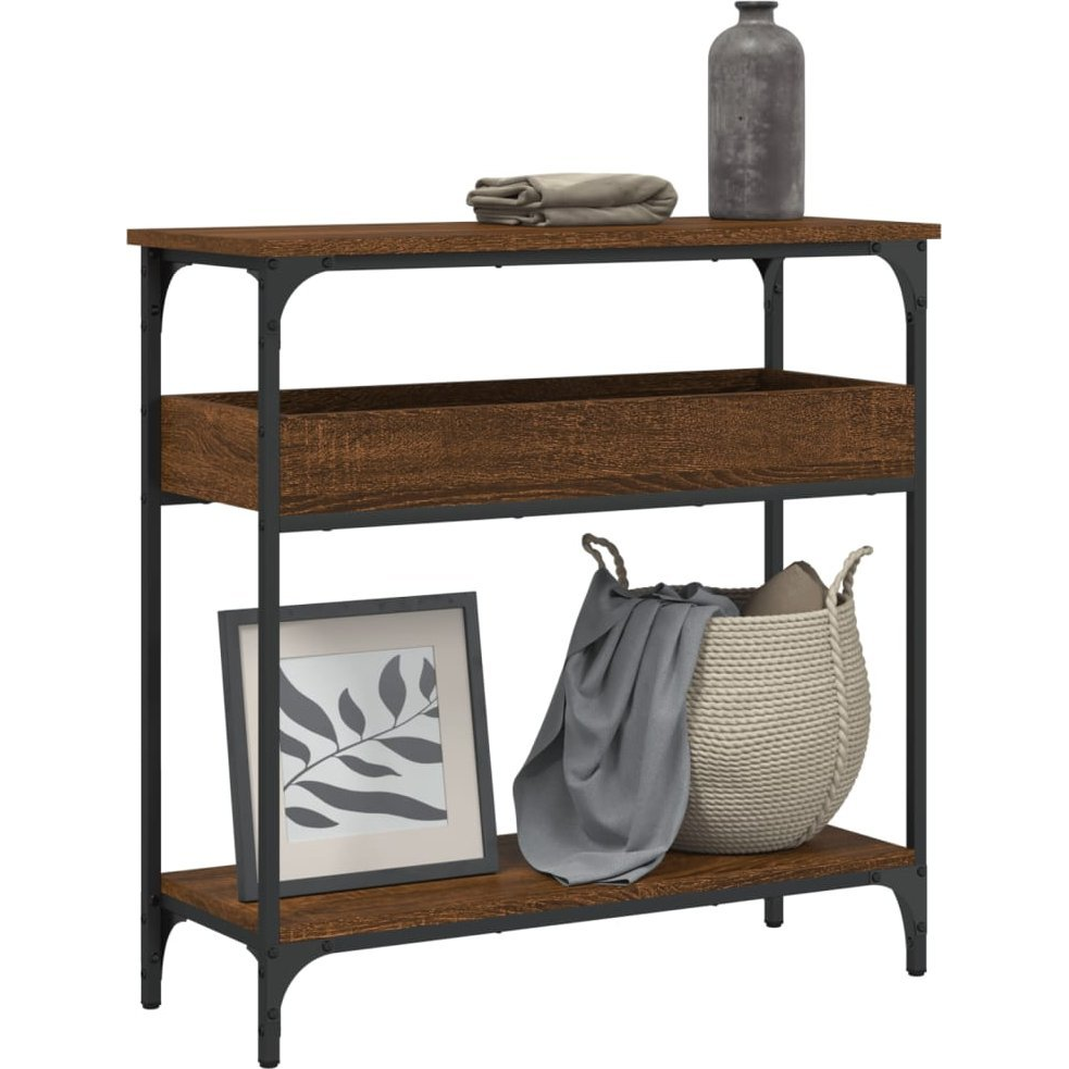 barna tölgyszínű szerelt fa tálalóasztal polccal 75x29x75 cm (837716)