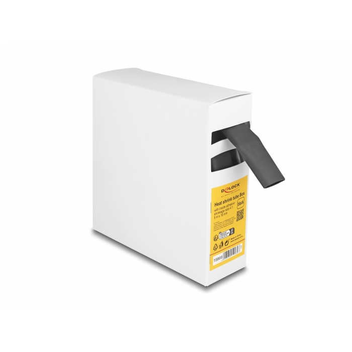 Delock hőre zsugorodó cső doboz, belső ragasztóval, zsugorodási arány 4:1, 5 mx 16 mm fekete (19969) (19969)
