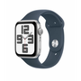 Smartwatch Apple Watch SE (2023) GPS, 44 mm, carcasa din aluminiu argintiu, banda sport albastru furtuna - S/M